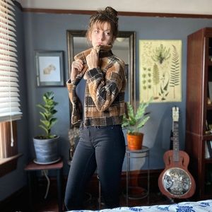 Plaid cropped fleece jacket